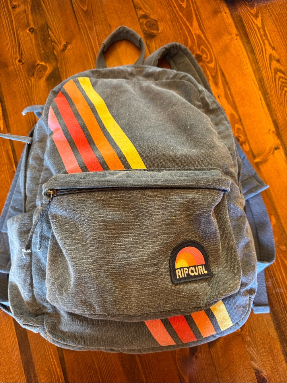 Rip Curl Blue Canvas Backpack with Rainbow Stripe Accents 18L